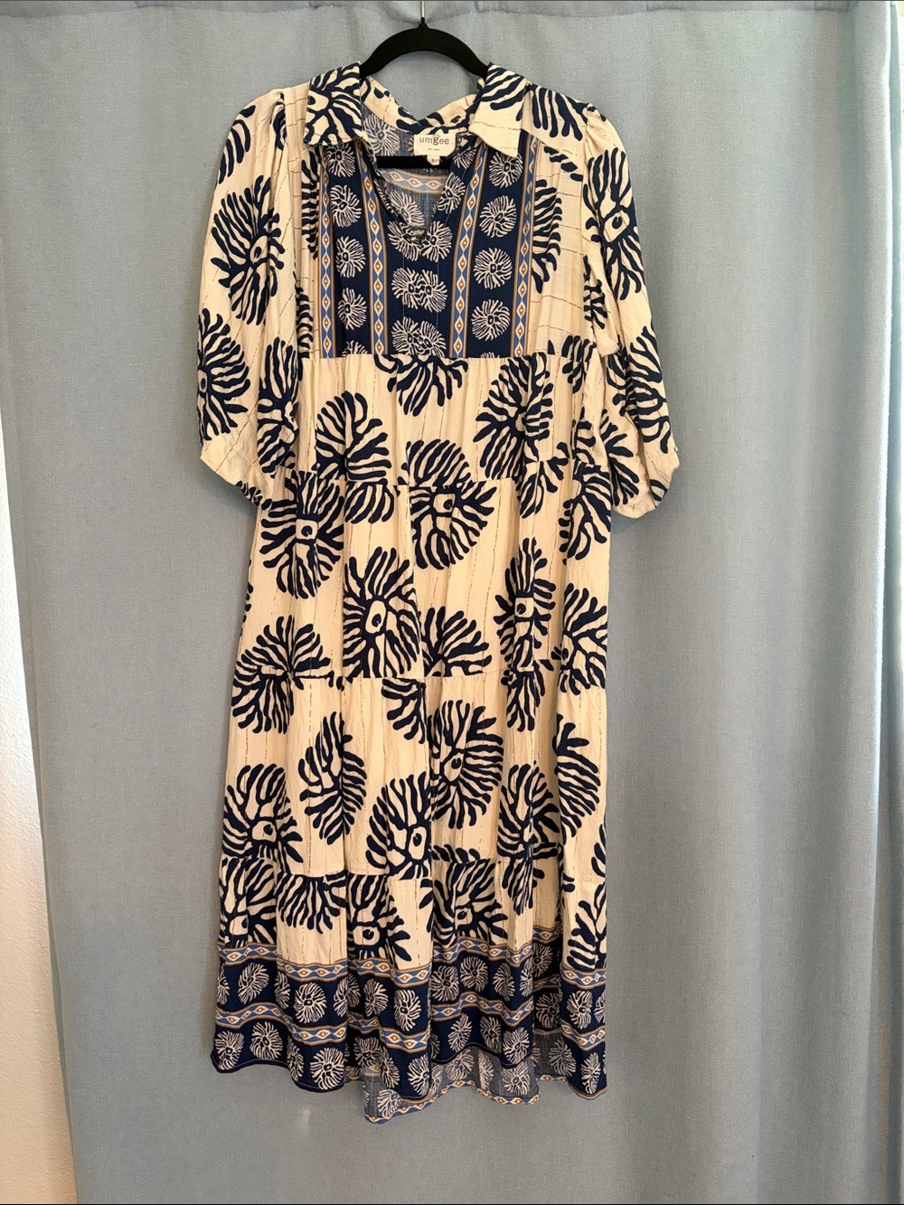 Umgee Navy and Cream Printed Boho Dress